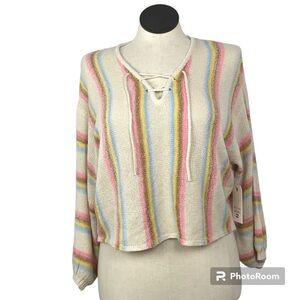 Billabong Bishop Long Sleeve Crop Sweater Women’s Size L(12) Multicolor V-Neck